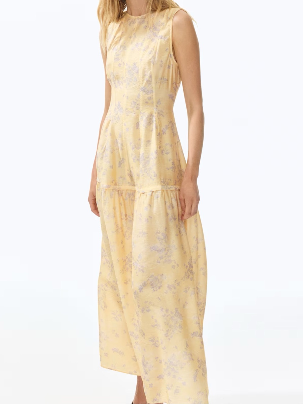 H&M Edition Butter Yellow Floral Midi Dress Stunning Minimalist Summer Elegance